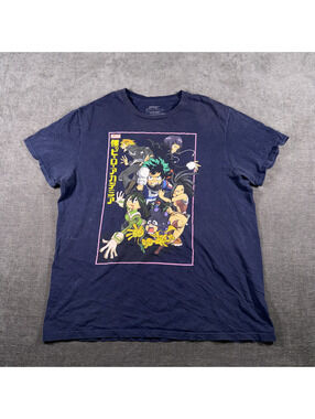 My Hero Academia Graphic T-Shirt Large Navy Blue Cotton